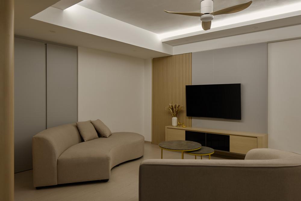 Contemporary Living Room with Vinyl Flooring and TV Console