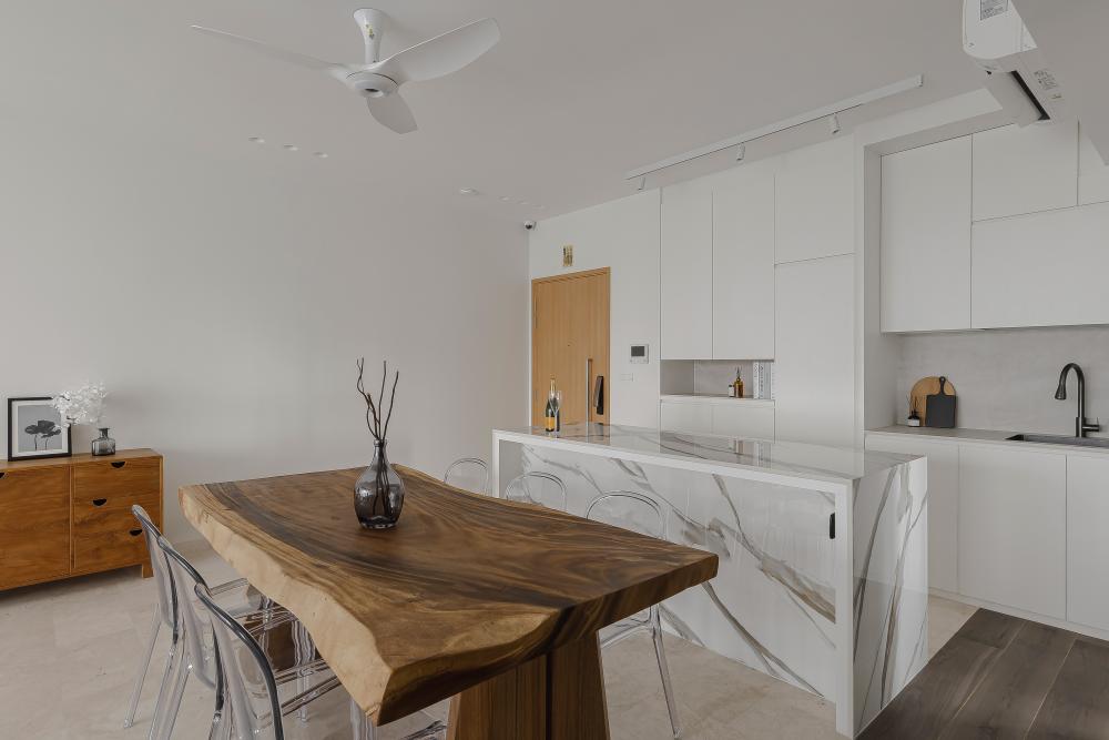 Contemporary Foyer with Kitchen Island and Shoe Cabinets