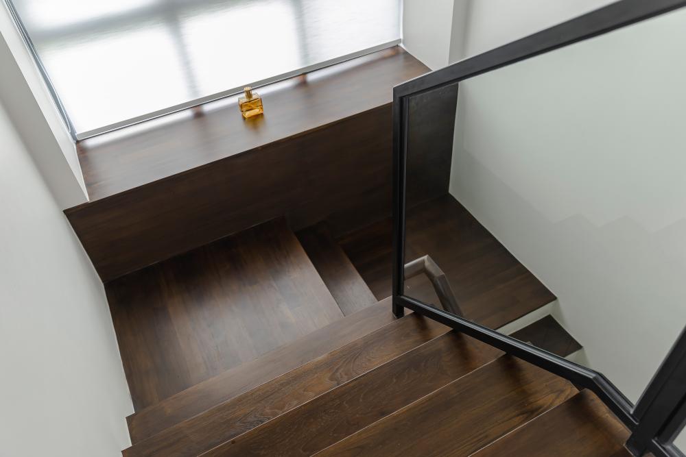Contemporary Hallway with Bookshelf and Parquet Floor