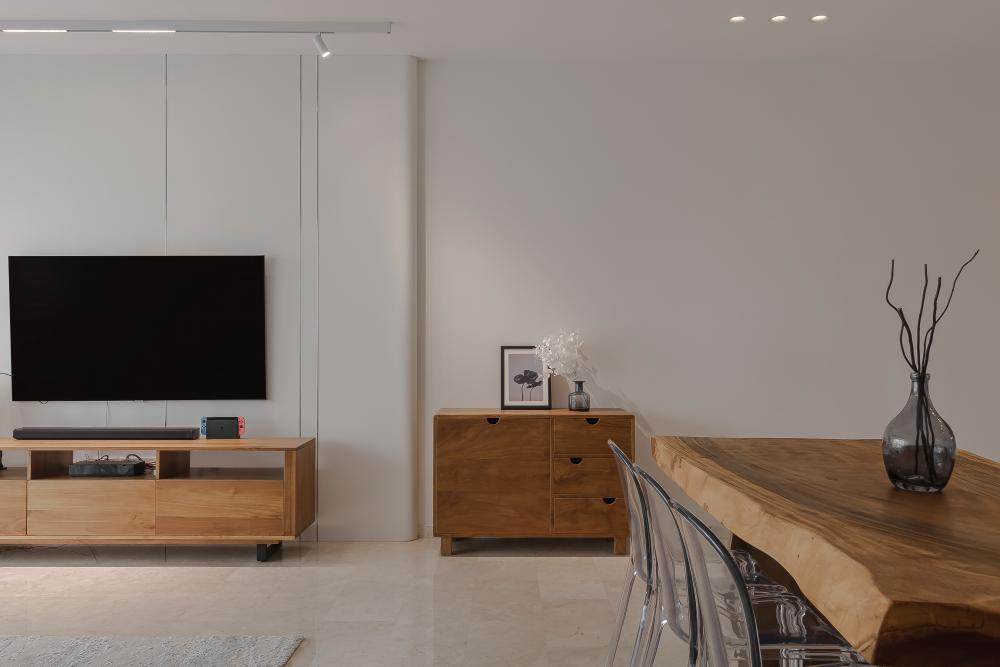 Contemporary Living Room with Marble Floor and TV Console