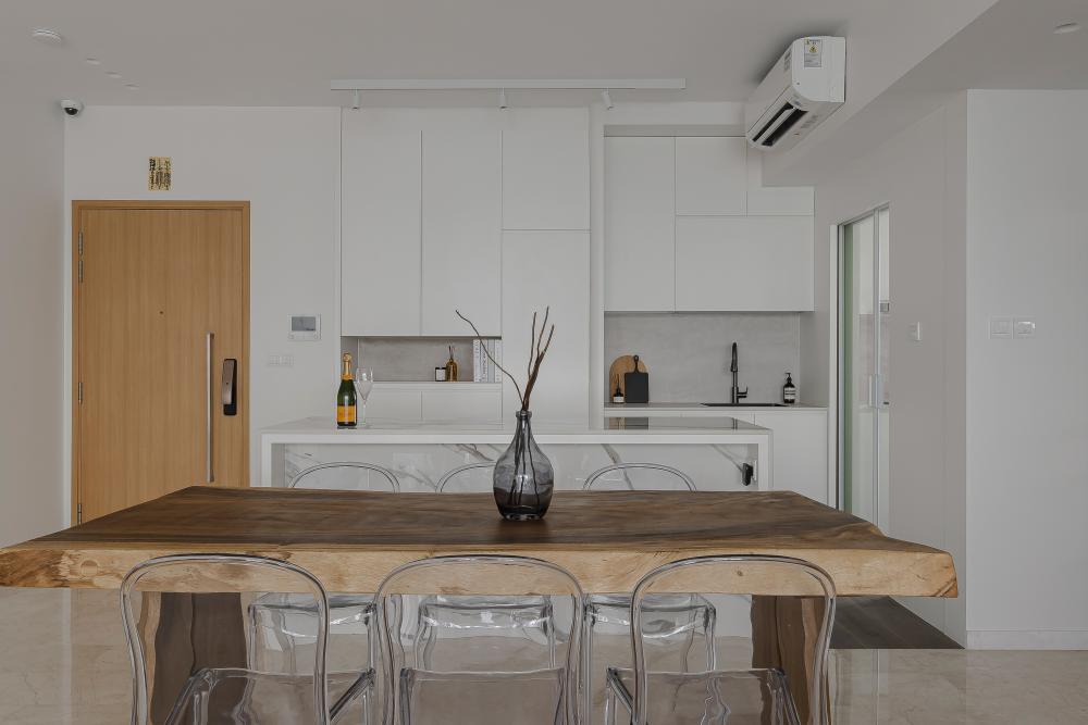 Contemporary Foyer with Kitchen Island and Console Table