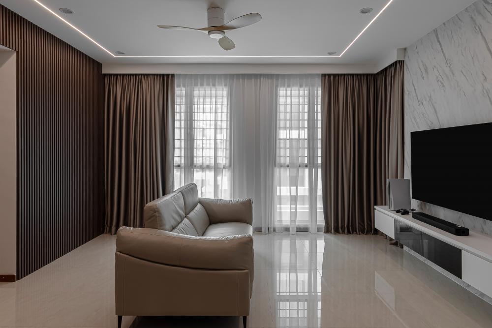 Contemporary Living Room with Marble Floor and TV Console