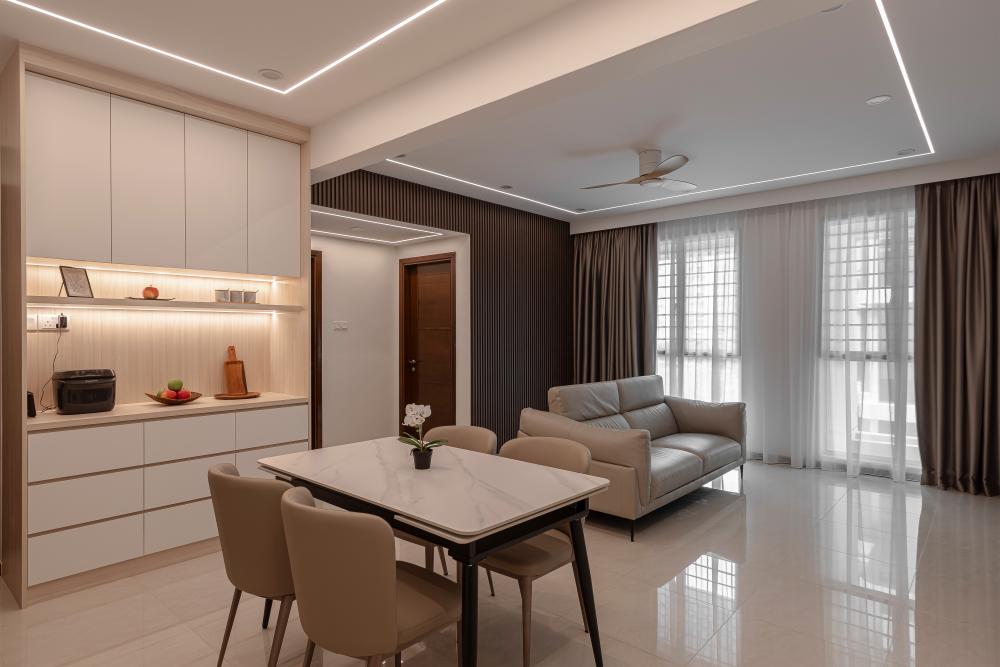 Contemporary Dining Room with Dining Table and Lighting