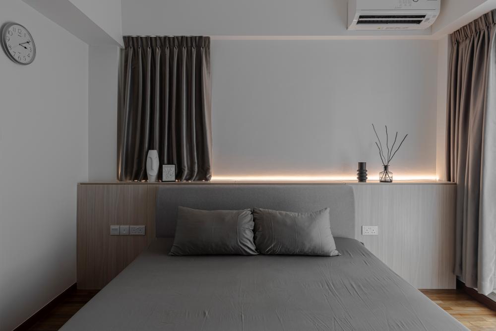 Contemporary Bedroom with Built-in Bed and Bedside Table