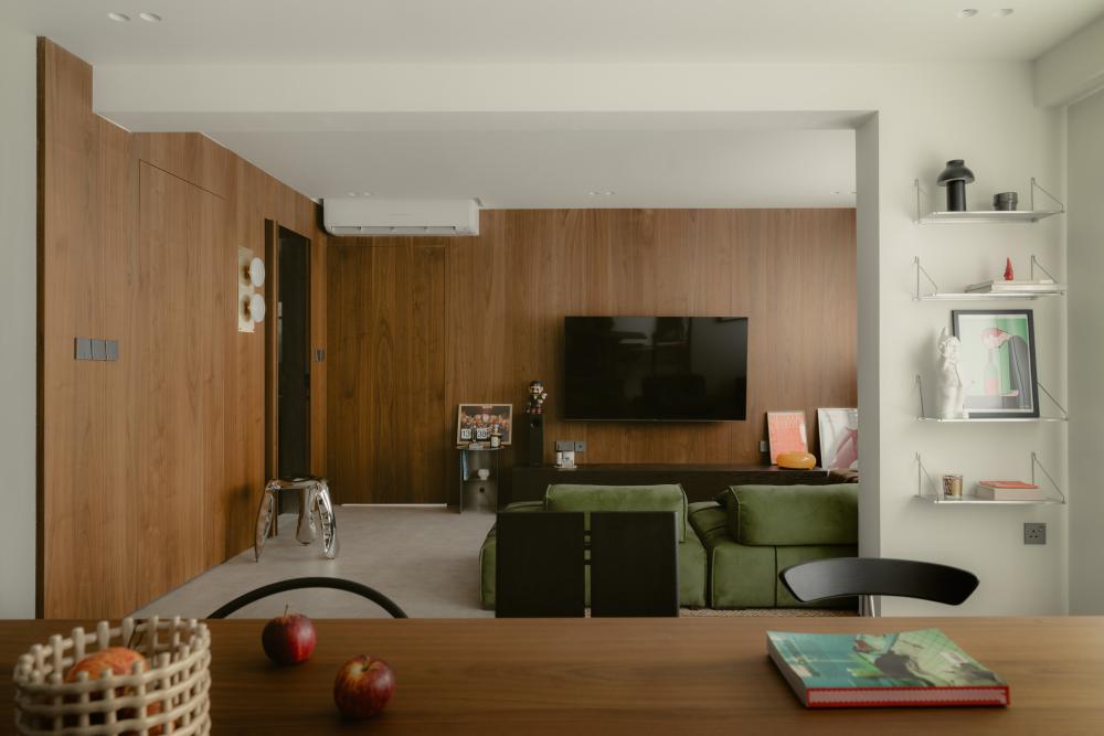Vintage Living Room with TV Console and Sofa