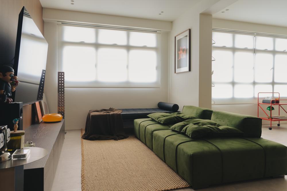 Vintage Living Room with TV Console and Sofa