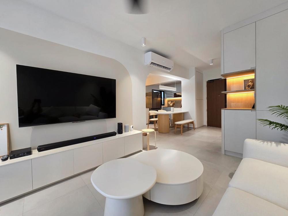 Scandinavian Living Room with Bookshelf and TV Console