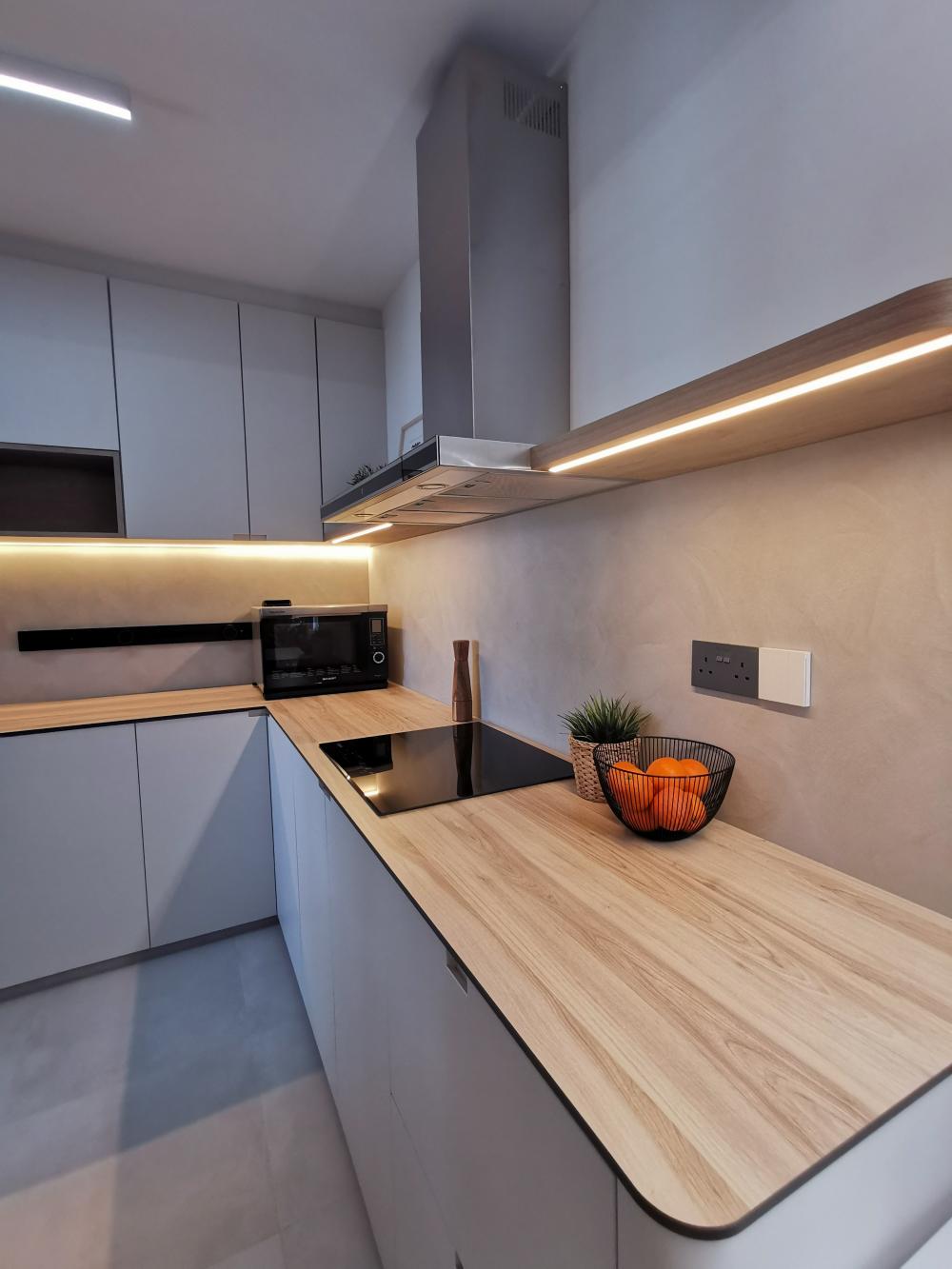 Scandinavian Kitchen with Granite Floor and Open Kitchen