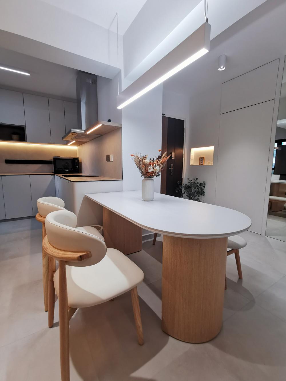 Scandinavian Dining Room with Dining Chairs and Seating Bench