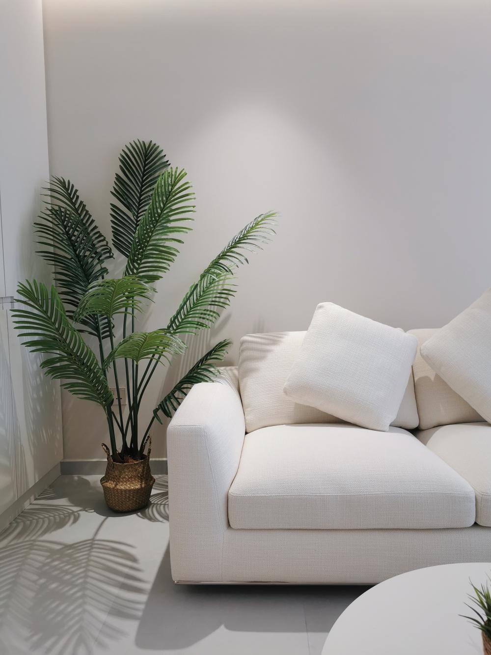 Scandinavian Living Room with Homogeneous Tiles and Sofa