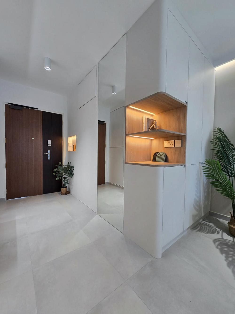 Scandinavian Entryway with Mirror and Shoe Rack