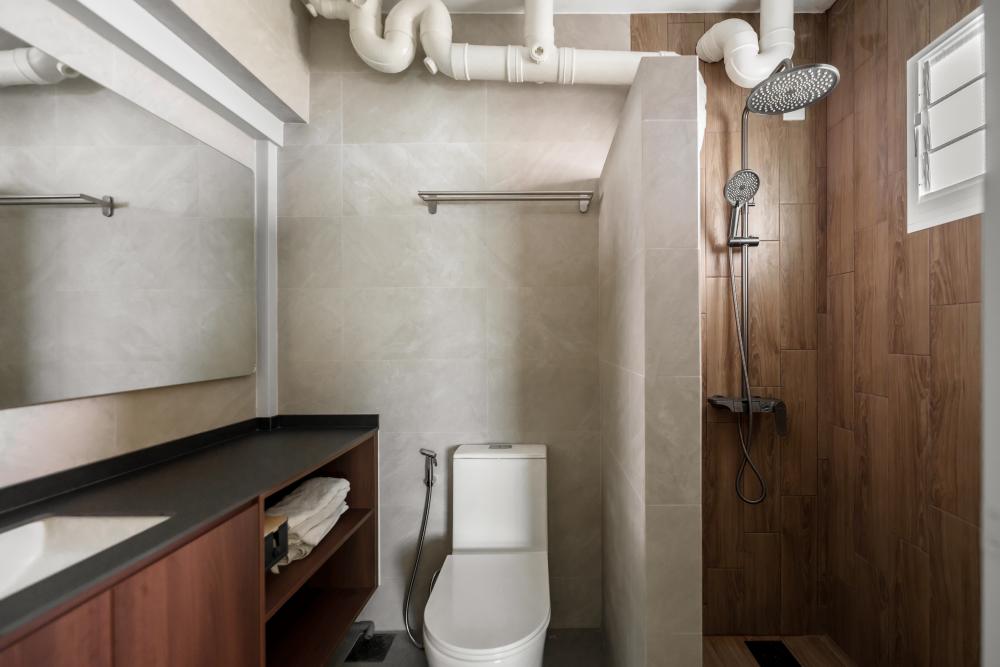 Contemporary Bathroom with Countertop and Homogeneous Tiles