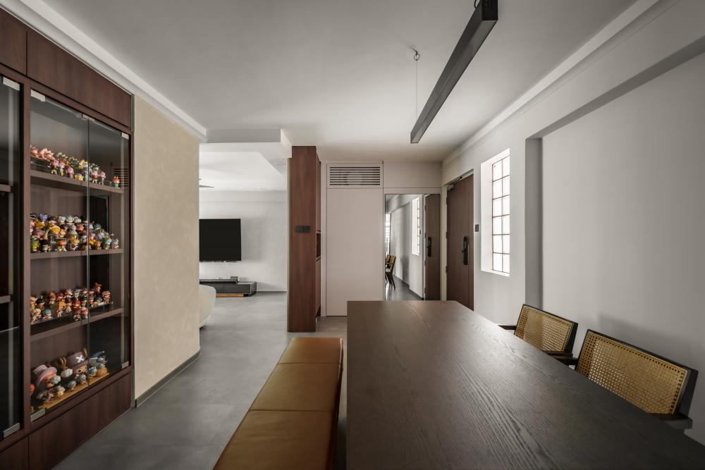 Contemporary Entryway with Mirror and Dining Table
