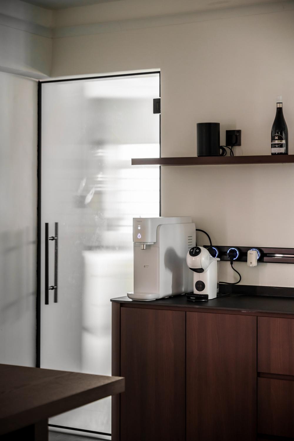 Contemporary Pantry with Kitchen Island and Cupboard