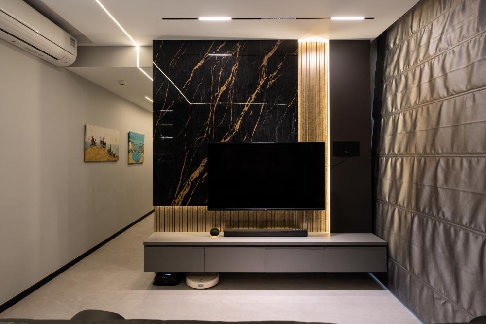 Modern Living Room with TV Console and Feature Wall