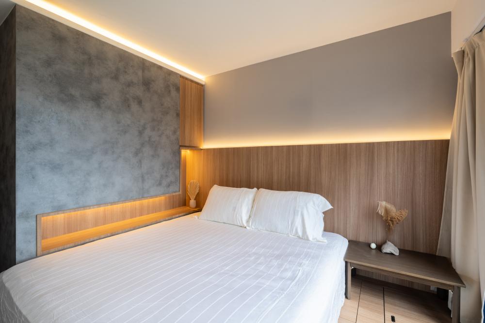 Contemporary Bedroom with Platform Bed and Bedside Table