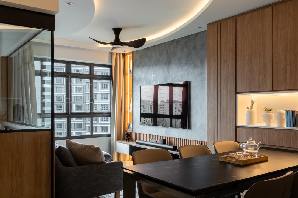 Contemporary Living Room with Wood Flooring and TV Console