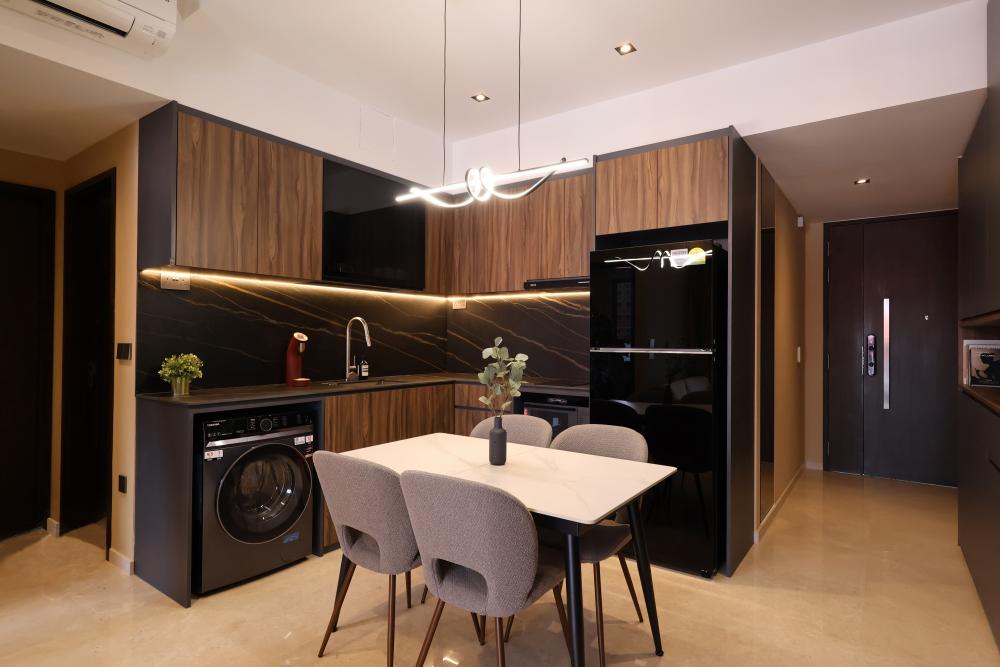 Contemporary Kitchen with Open Kitchen and TV