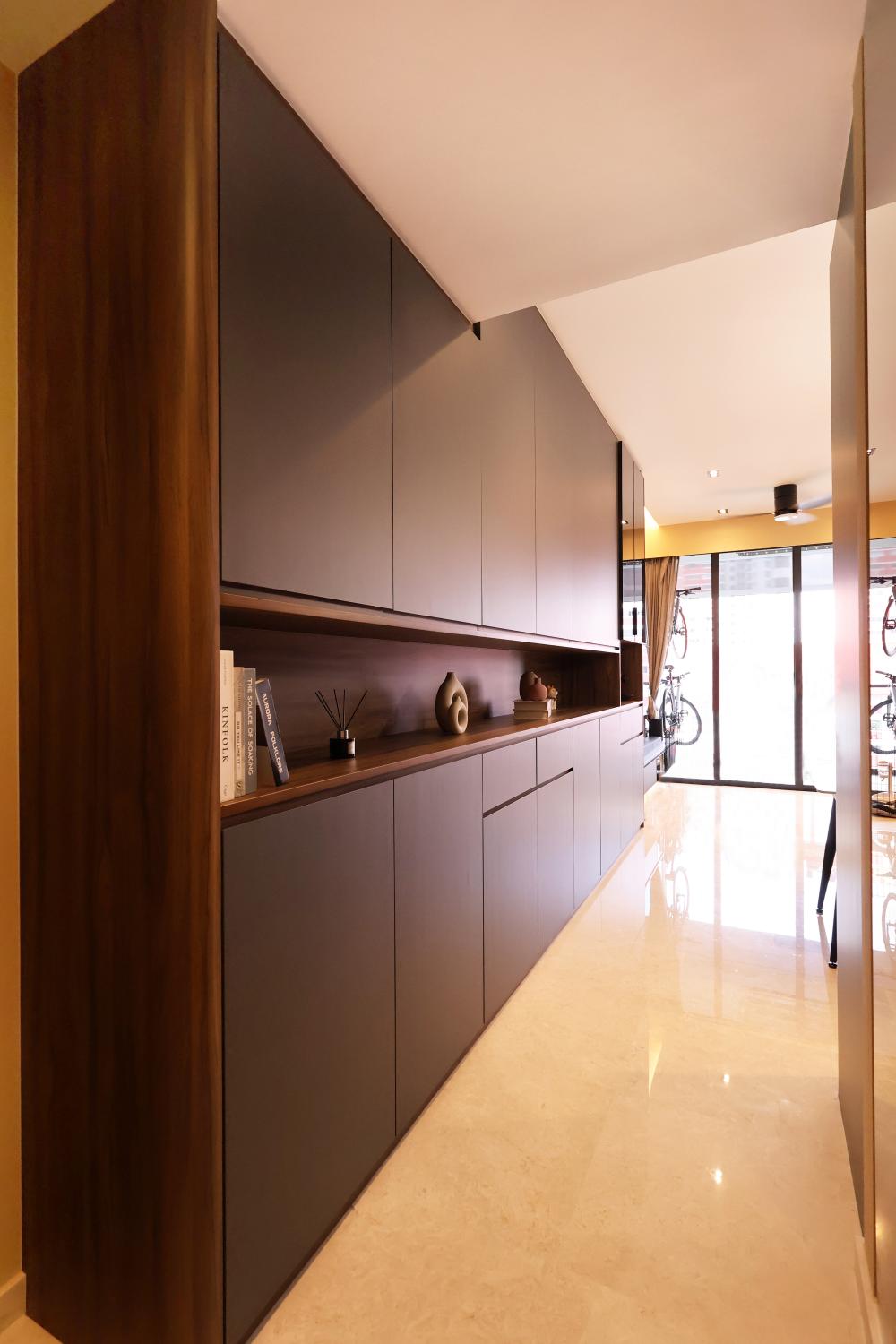 Contemporary Entryway with Mirror and Small Storage