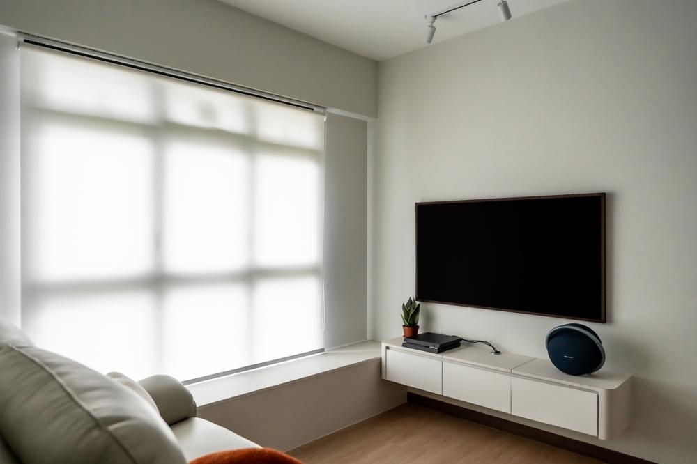 Scandinavian Living Room with Vinyl Flooring and TV Console