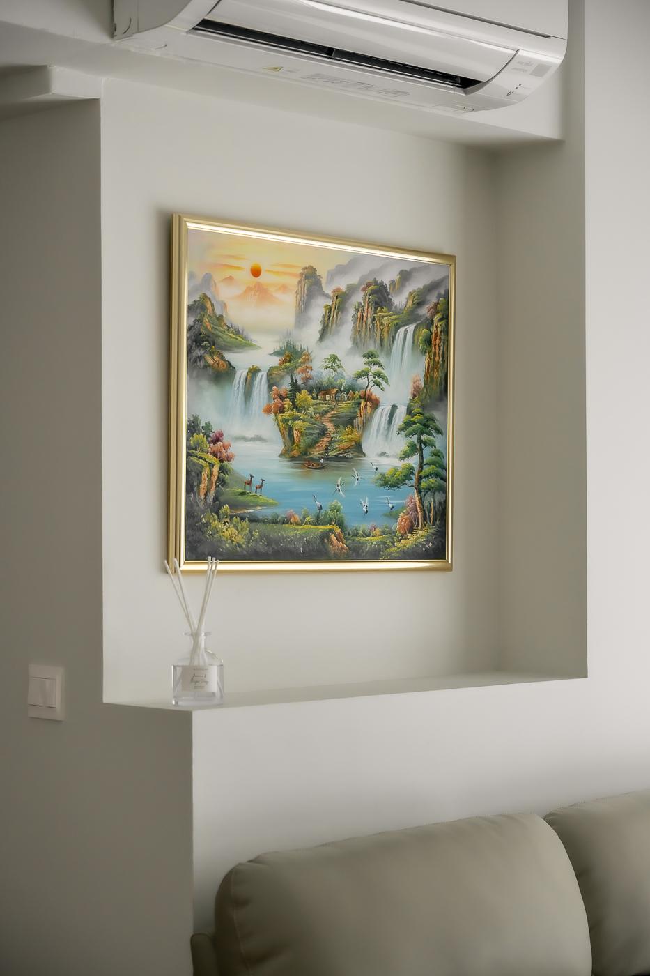 Scandinavian Living Room with Sofa and Paintings