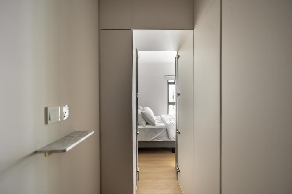 Scandinavian Bedroom with Vinyl Flooring and Wardrobe