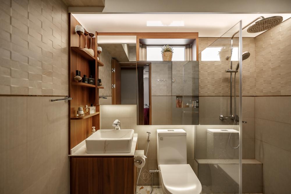 Modern Bathroom with Countertop and Homogeneous Tiles