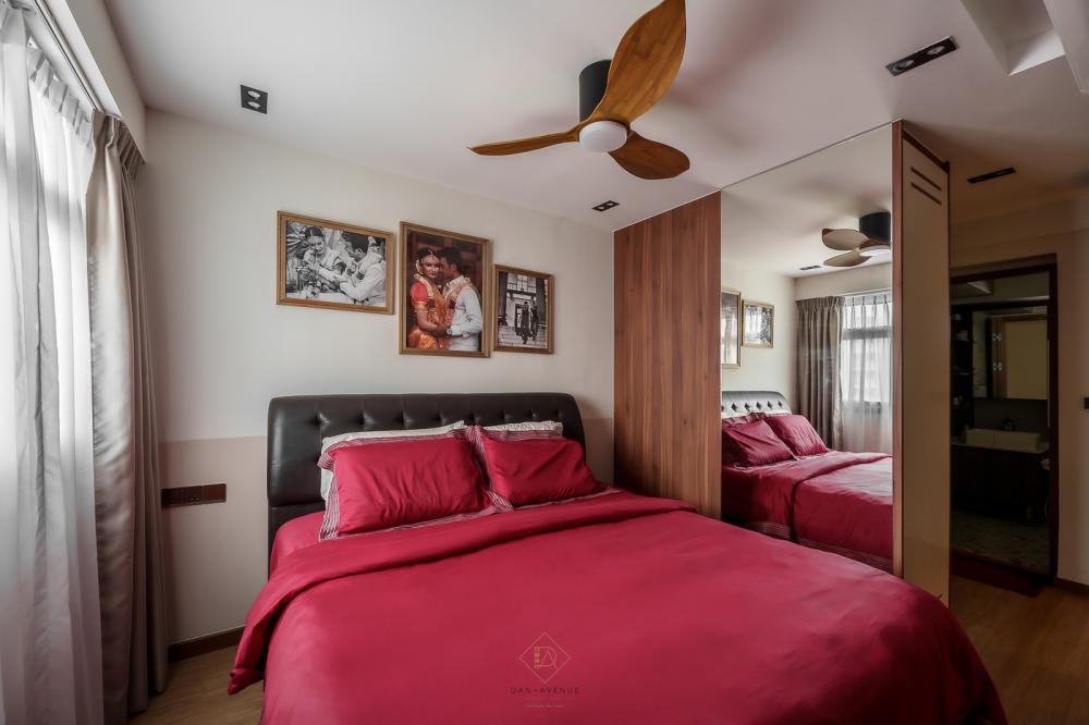 Modern Bedroom with Vinyl Flooring and Ceiling Light