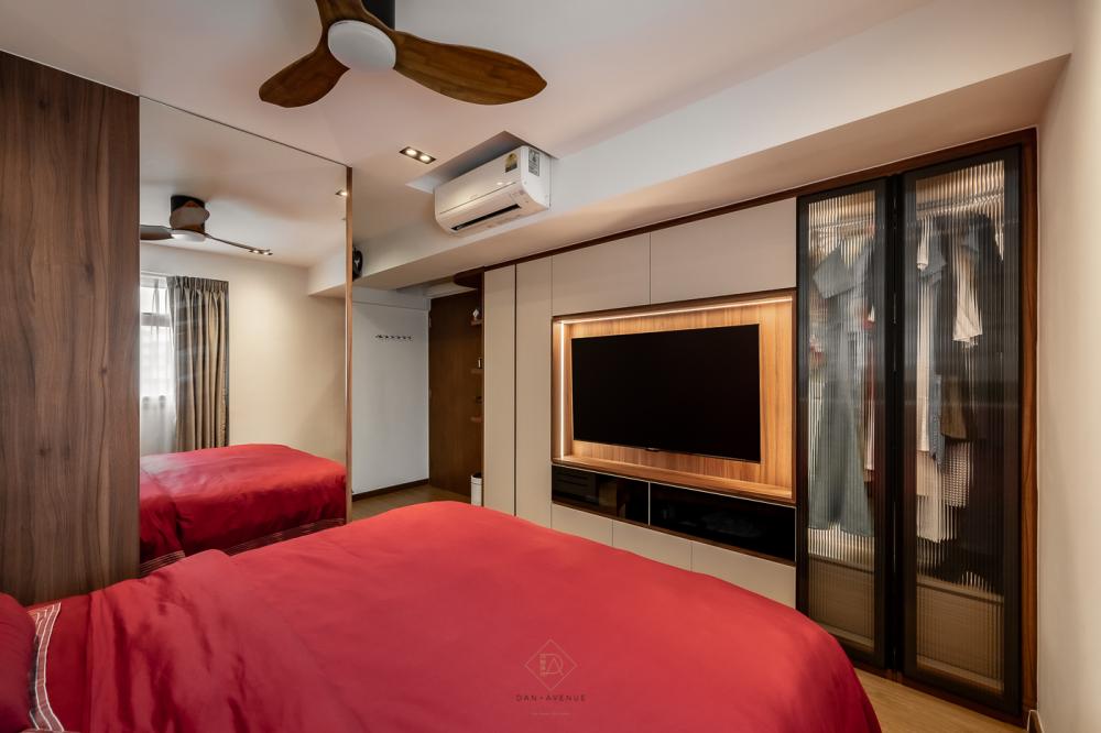 Modern Bedroom with Vinyl Flooring and Drop Ceiling