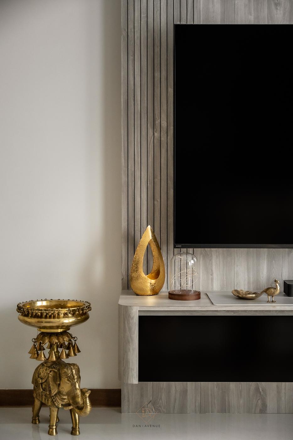 Modern Living Room with Homogeneous Tiles and TV Console