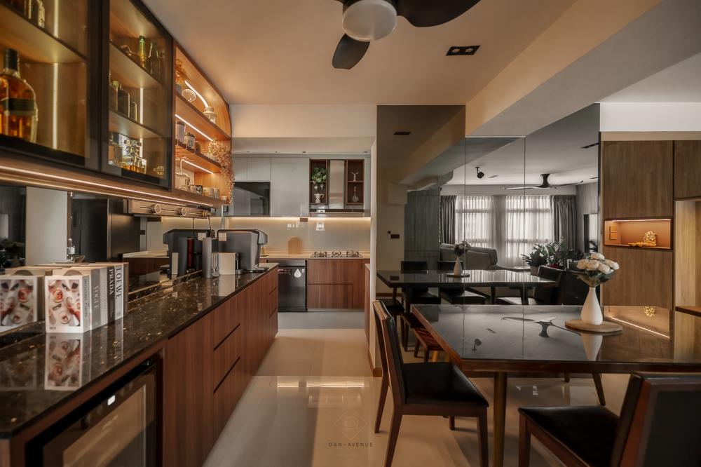 Modern Dining Room with Drop Ceiling and Downlights