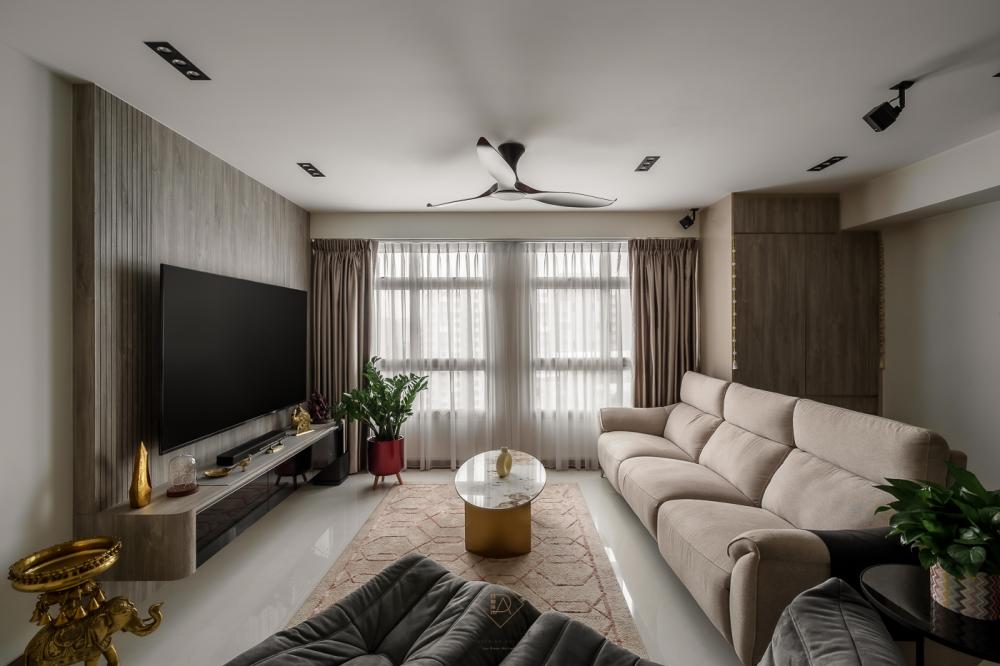 Modern Living Room with Homogeneous Tiles and Marble Floor