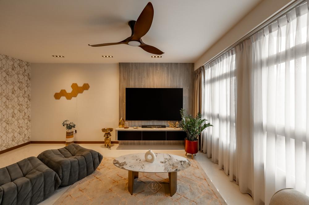 Modern Living Room with Homogeneous Tiles and Marble Floor