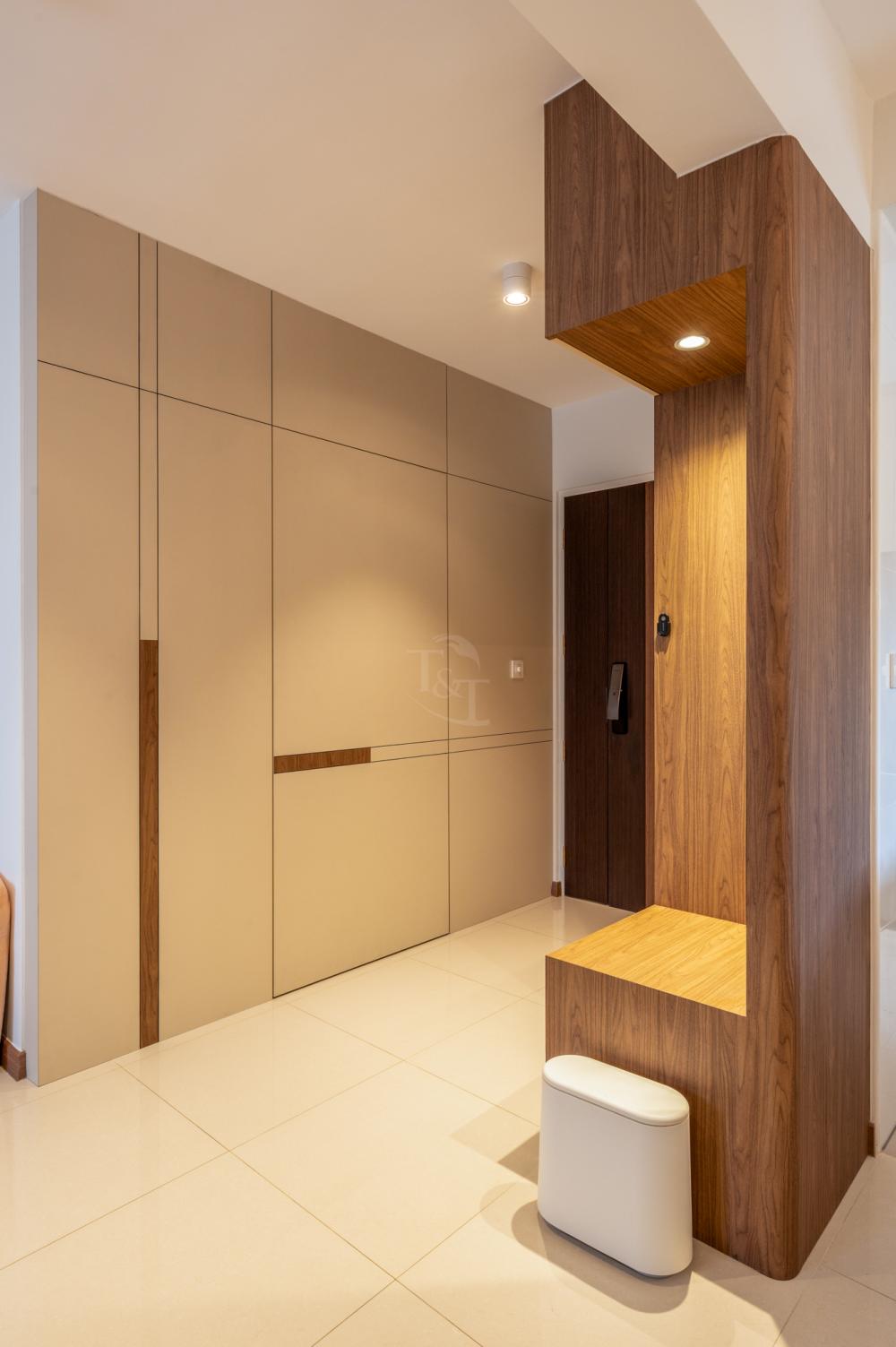 Modern Entryway with Feature Wall and Seating Bench