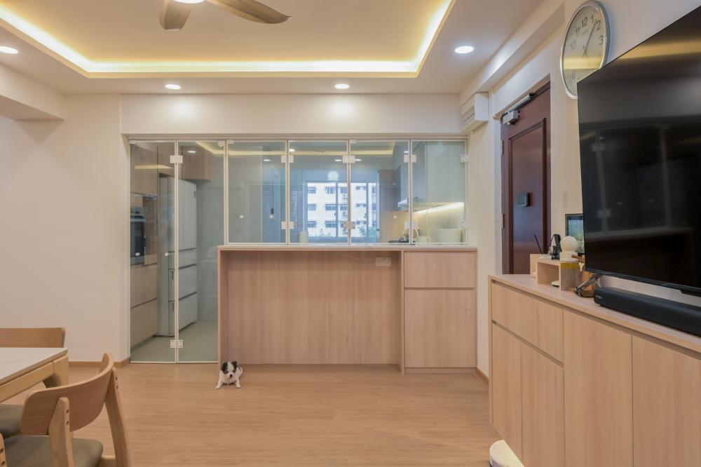 Modern Entryway with Kitchen Window and Kitchen Island