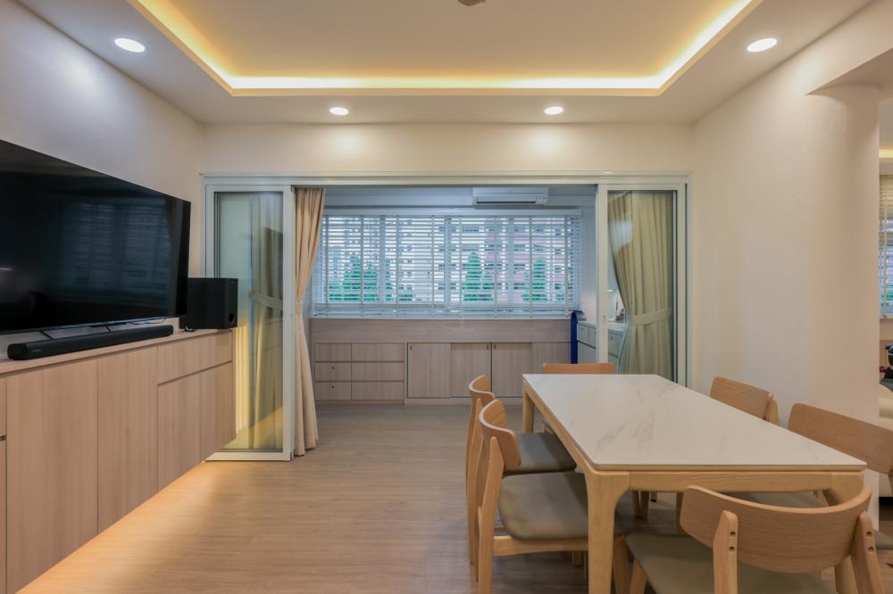 Modern Dining Room with Cove Lighting and Downlights