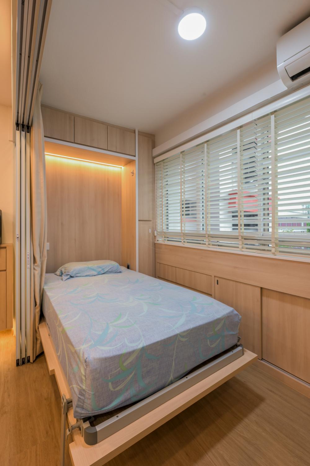 Modern Bedroom with Vinyl Flooring and Ceiling Light