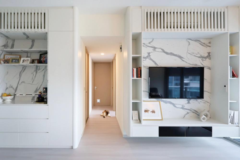 Contemporary Living Room with TV and Display Cabinets