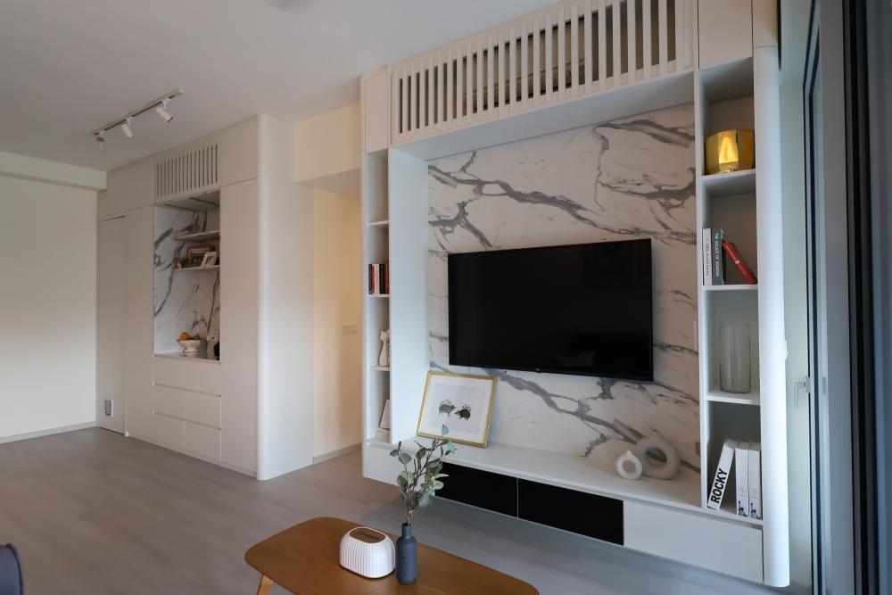 Contemporary Living Room with TV Console and Feature Wall