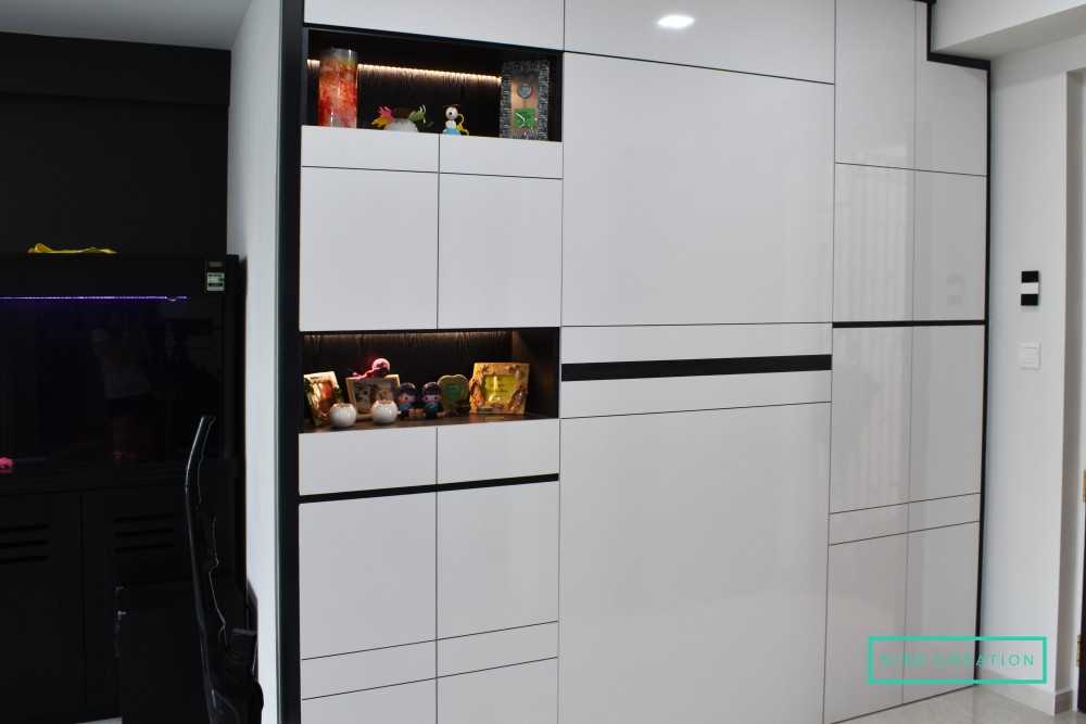 Modern Living Room with Bookshelf and Feature Wall