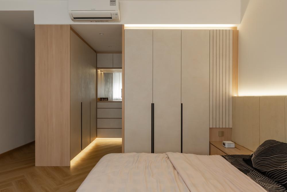 Contemporary Bedroom with Wardrobe and Lighting