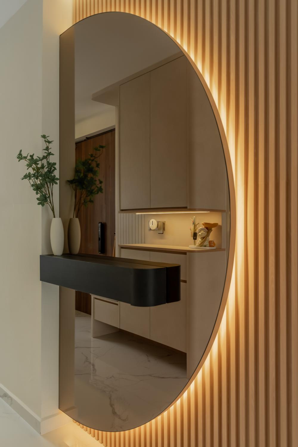 Contemporary Entryway with Mirror and Seating Bench