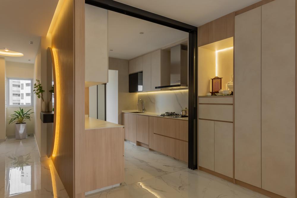 Contemporary Kitchen with Countertop and Homogeneous Tiles