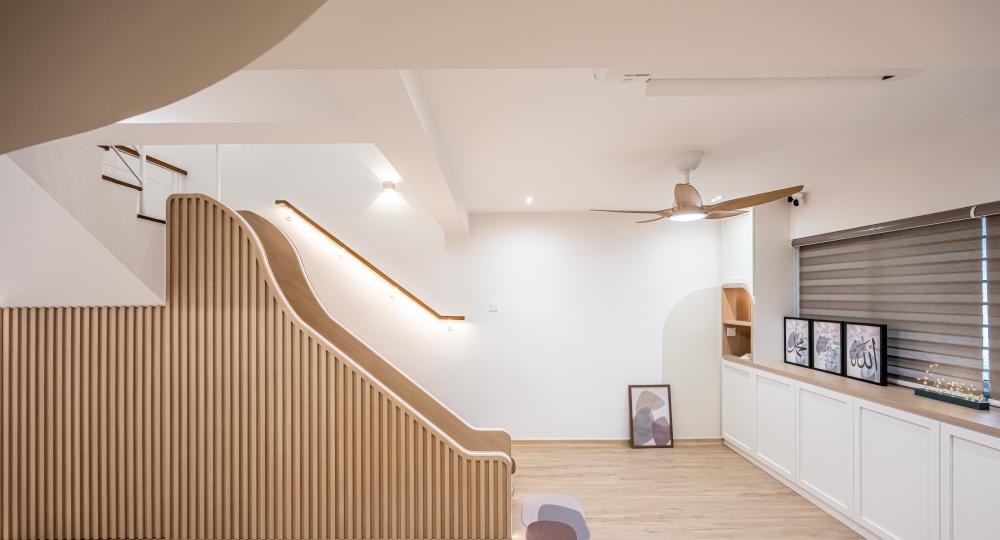 Contemporary Entryway with Staircase and Shoe Rack