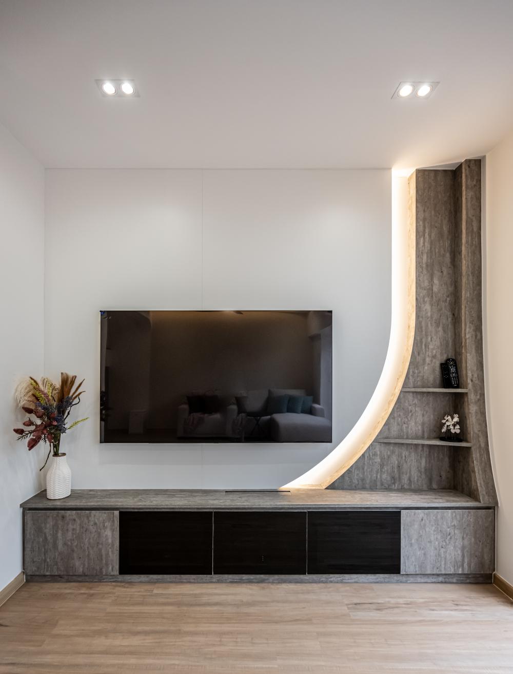 Contemporary Living Room with Feature Wall and TV