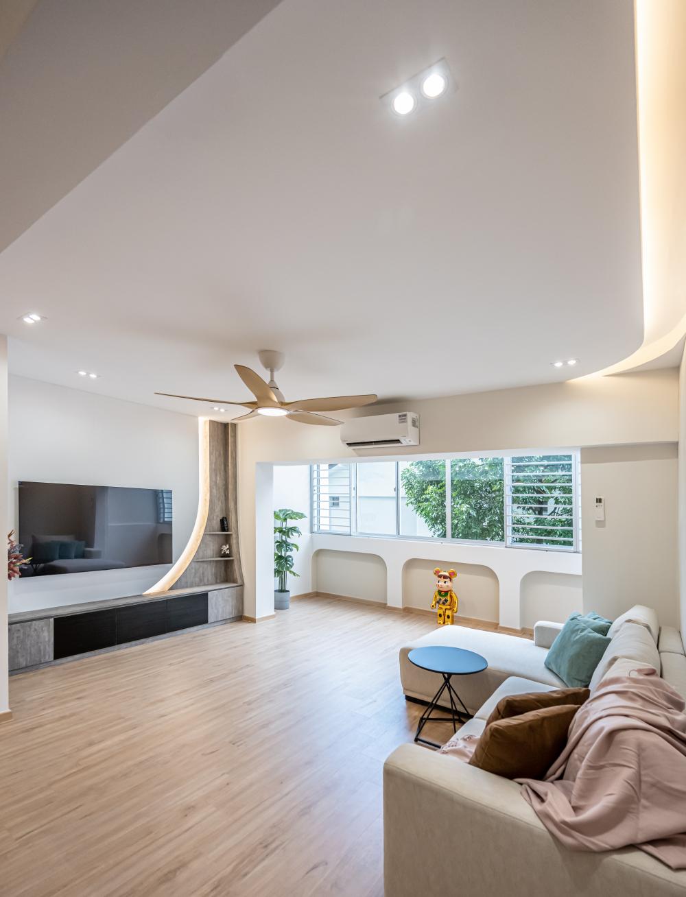 Contemporary Living Room with TV Console and Feature Wall