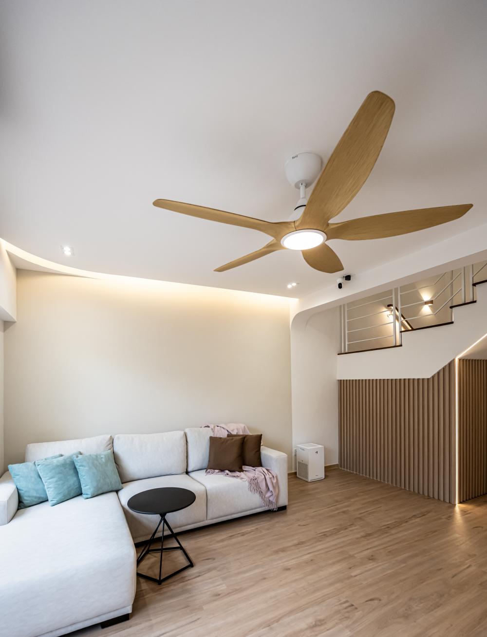 Contemporary Living Room with Downlights and Sofa
