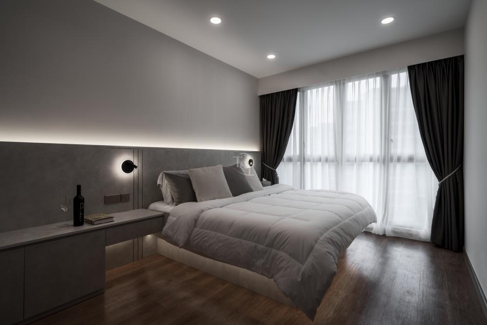 Contemporary Bedroom with Vinyl Flooring and Drop Light