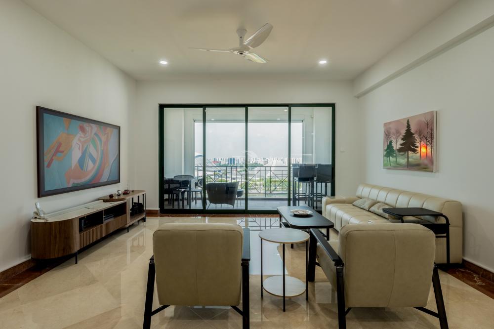 Modern Living Room with Countertop and Homogeneous Tiles