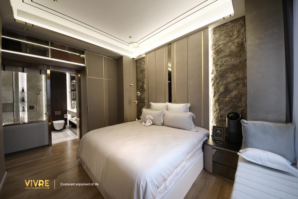 Modern Bedroom with Bookshelf and Parquet Floor